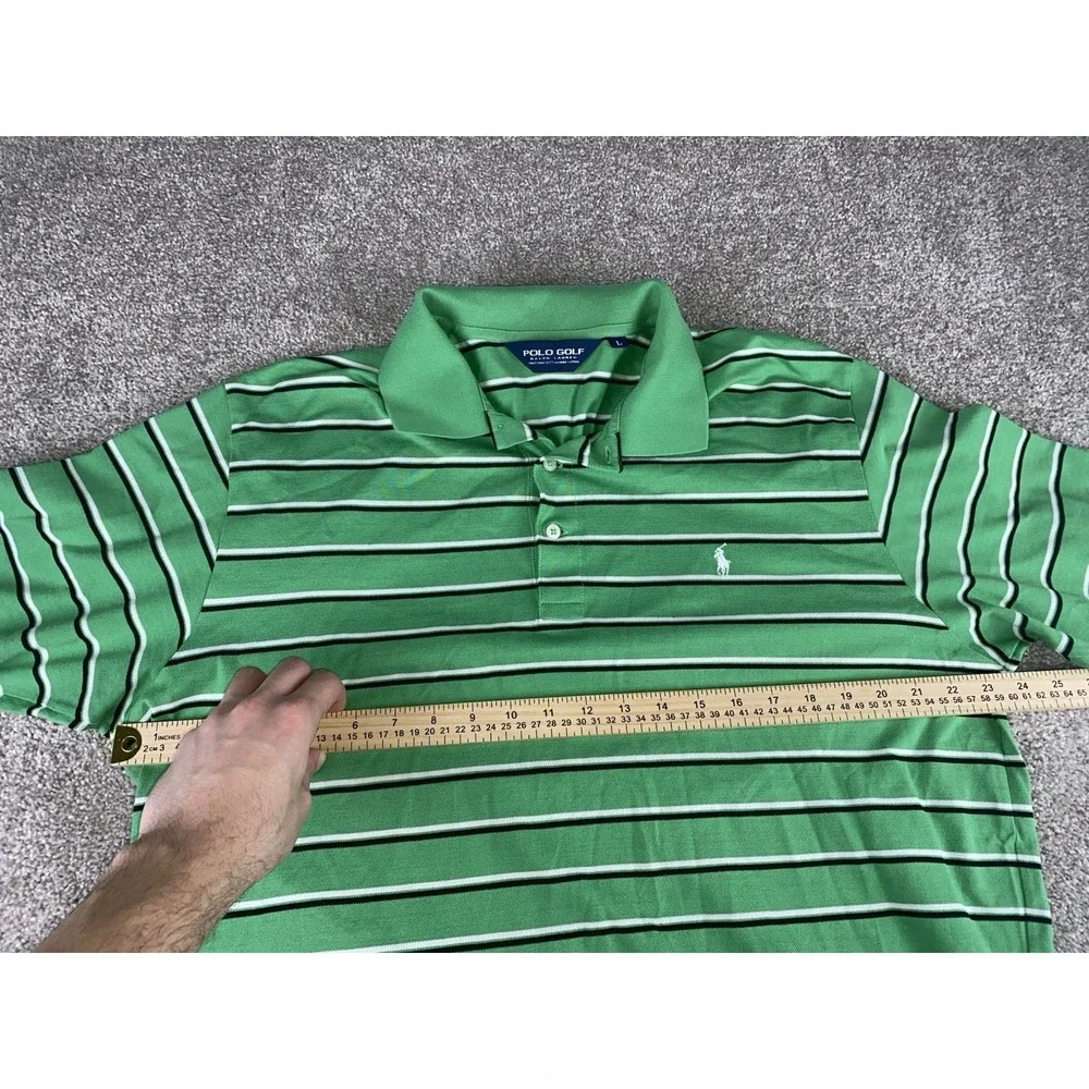 Polo Ralph Lauren Golf Pima Cotton Shirt Mens‎ Large Green/White/Black Striped